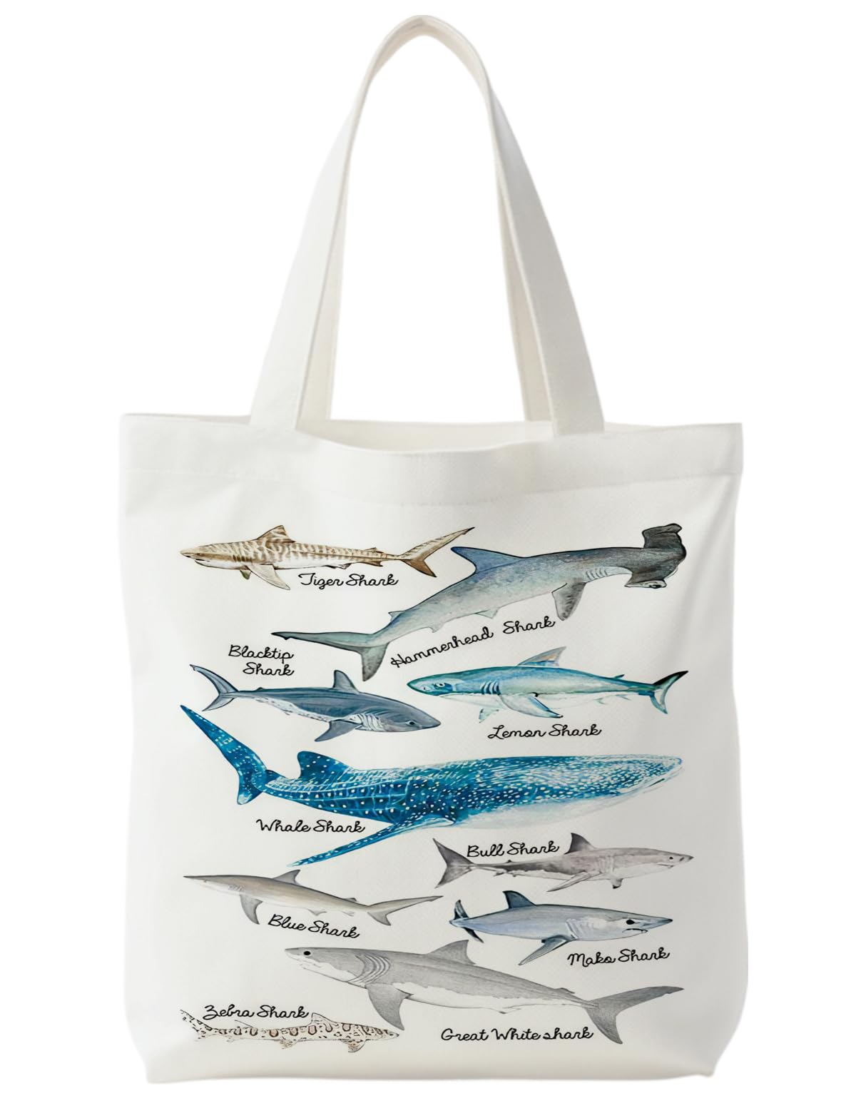 Supwhd Beach Tote Bag, Species of Sharks Canvas Tote Bags for Women