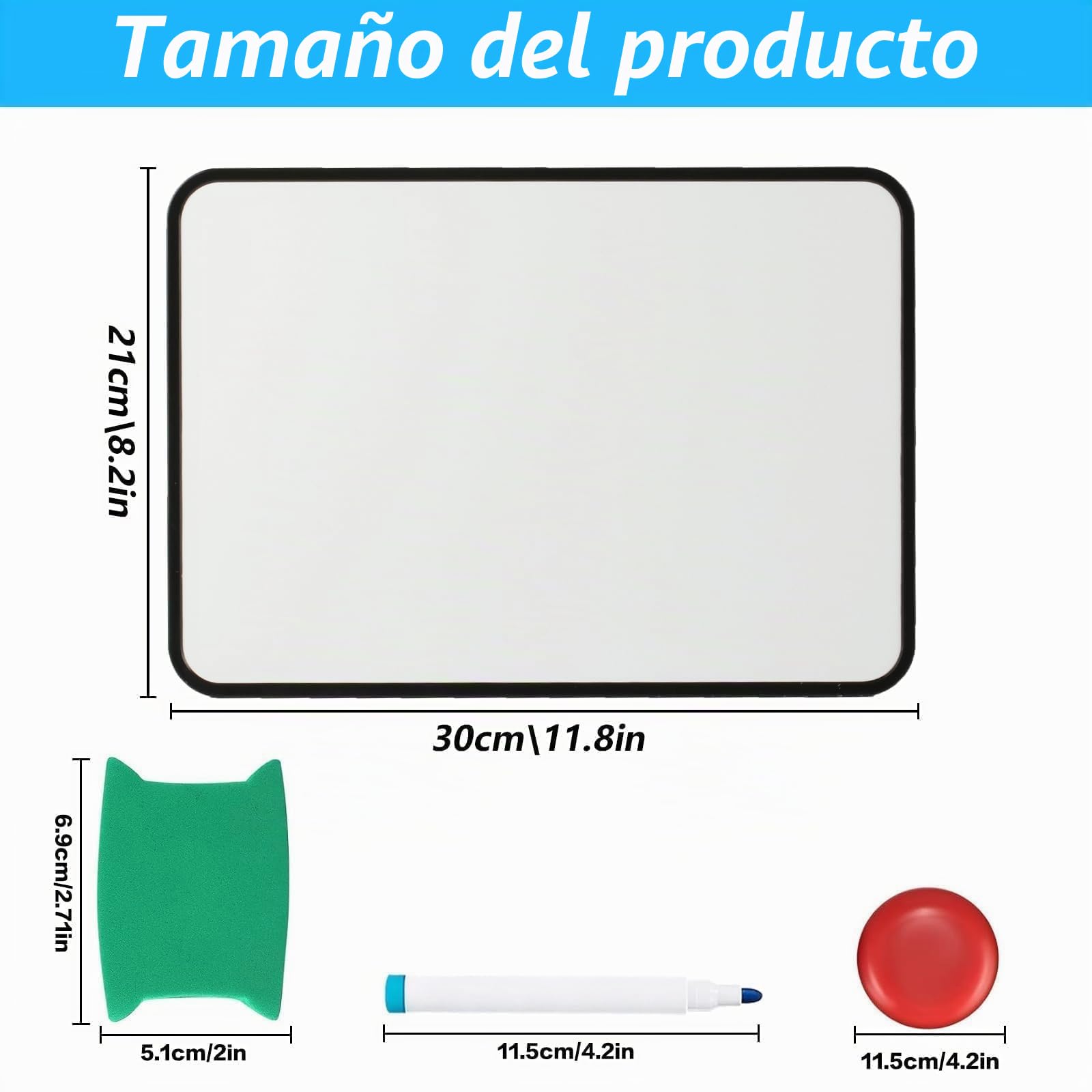 2 Piezas Pizarras Blancas de Borrado en Seco, Tamaño A4 Pizarras Blancas Pequeñas de Doble Cara, con Rotuladores de Borrado en Seco, Borrador, Imanes para Hogar Oficina Dibujo Escritura, 30x21 cm