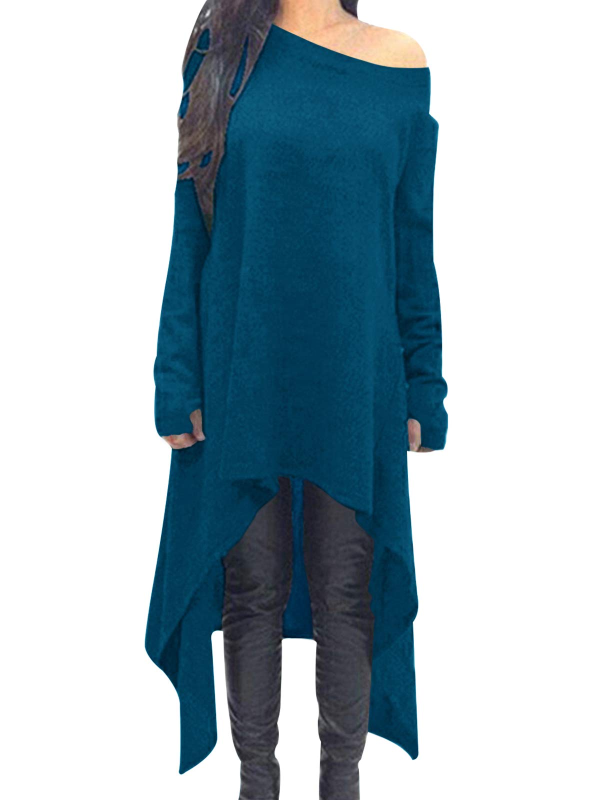 ZANZEA Robe Pull en Maille Fine Oversize Femme Hiver Tunique Longue Grande Taille Robe Sweat Asymetrique