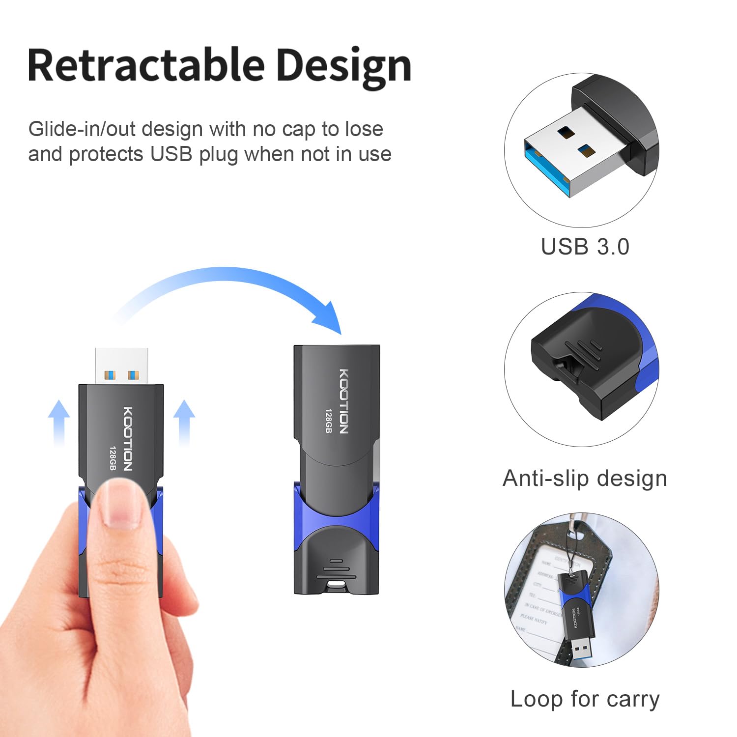 KOOTION Chiavetta USB 128 GB 3 Pezzi USB 3.0 Pen Drive 128GB Piccolo e Leggero Pennetta USB 3 Pack con indicatore LED Penna USB Set para Ordenador/TV/Coche/Player, ect - Multi-Colores