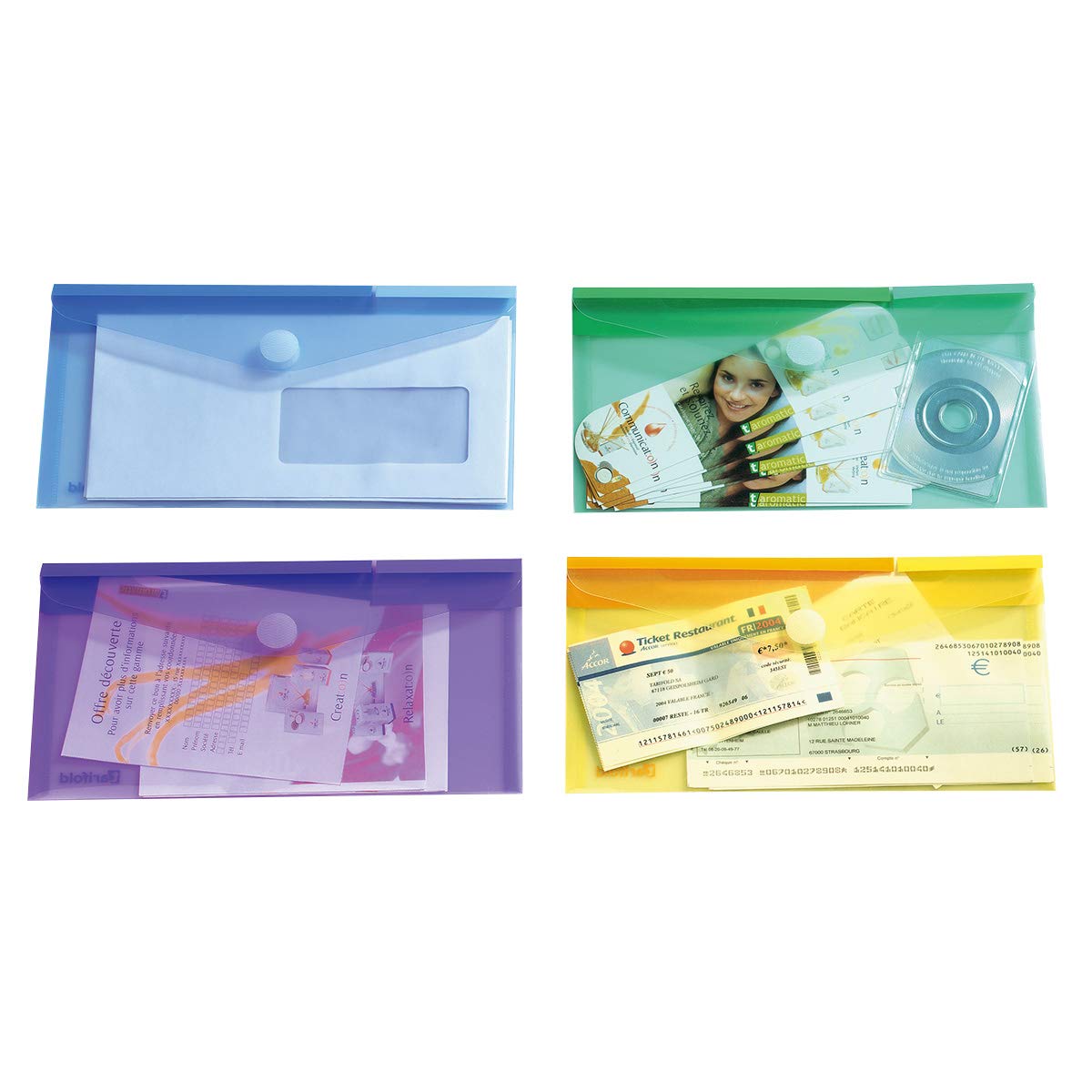 Tarifold 510279 koperty plastikowe zapięcie na zarysowania rozmiar M65 / czek, różne kolory, opakowanie 6 sztuk