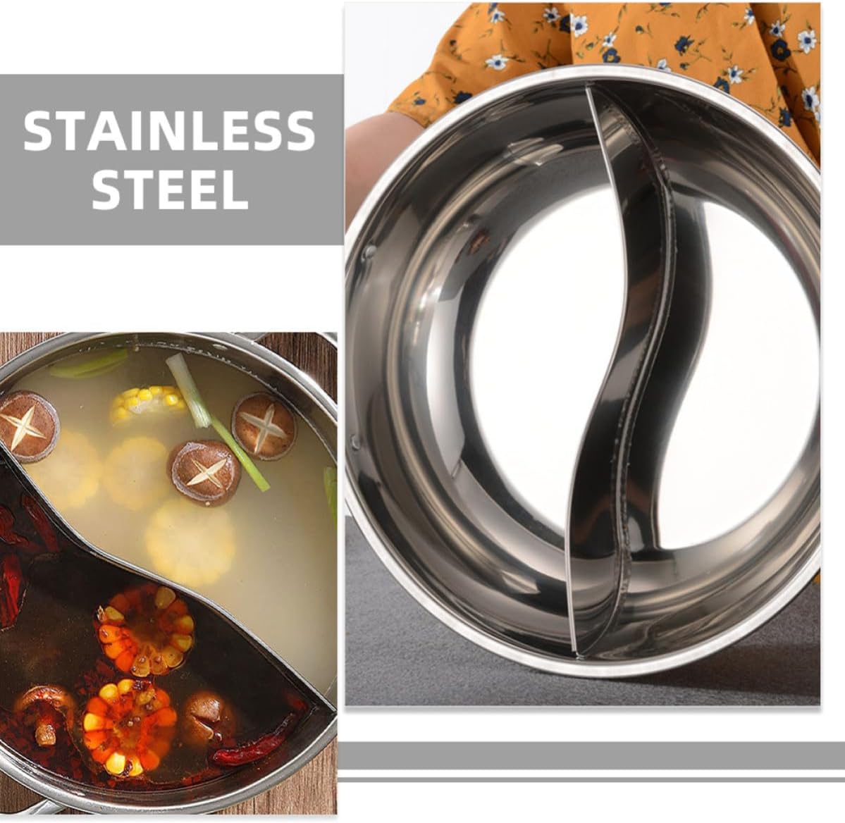Divided Hotpot Dual Flavor Pot Xmas Stainless Steel for Home Cooking