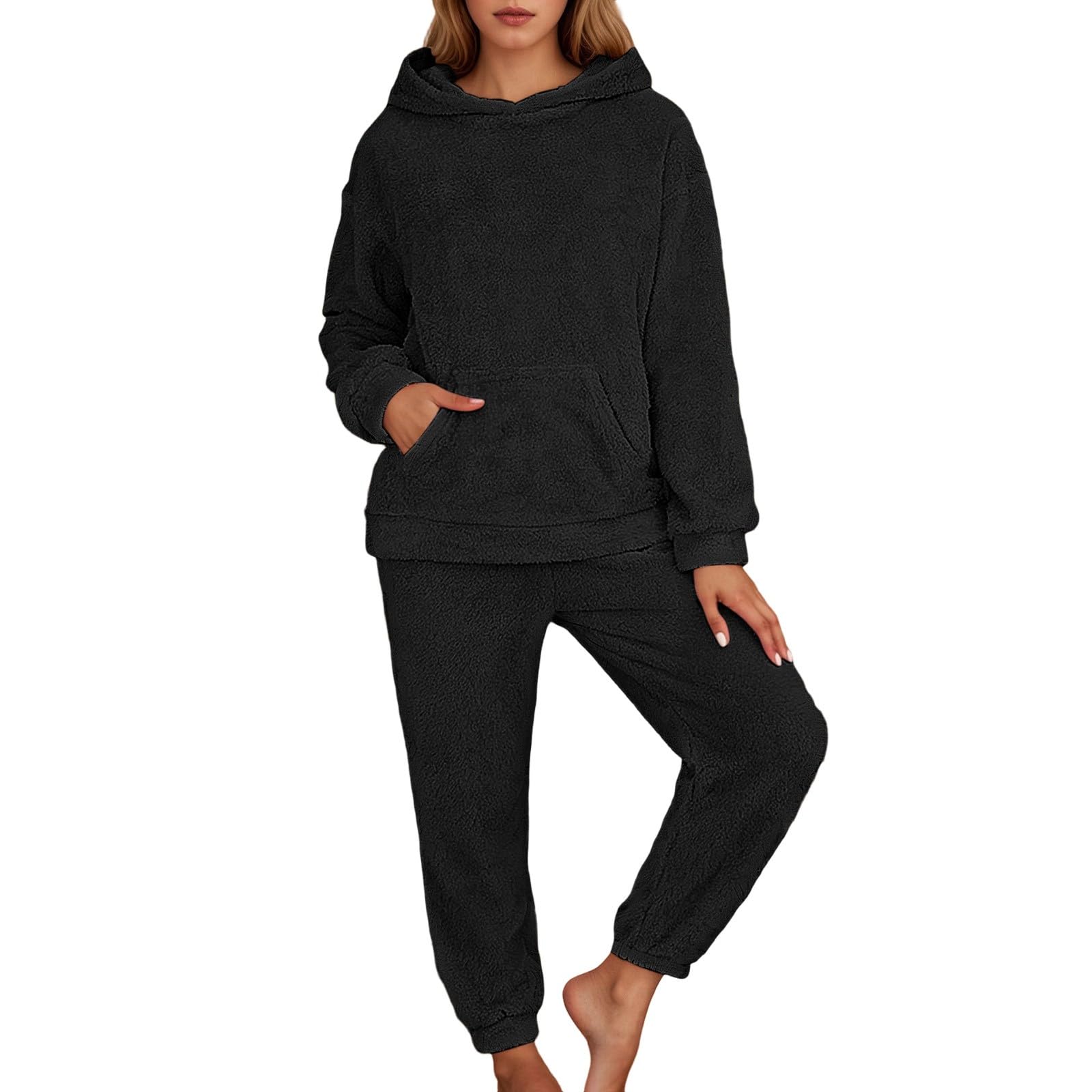 Genérico Pijama Manga Larga Otoño Informal Capucha Bolsillo Estar Casa Mujer Conjunto Cómodo Acogedor