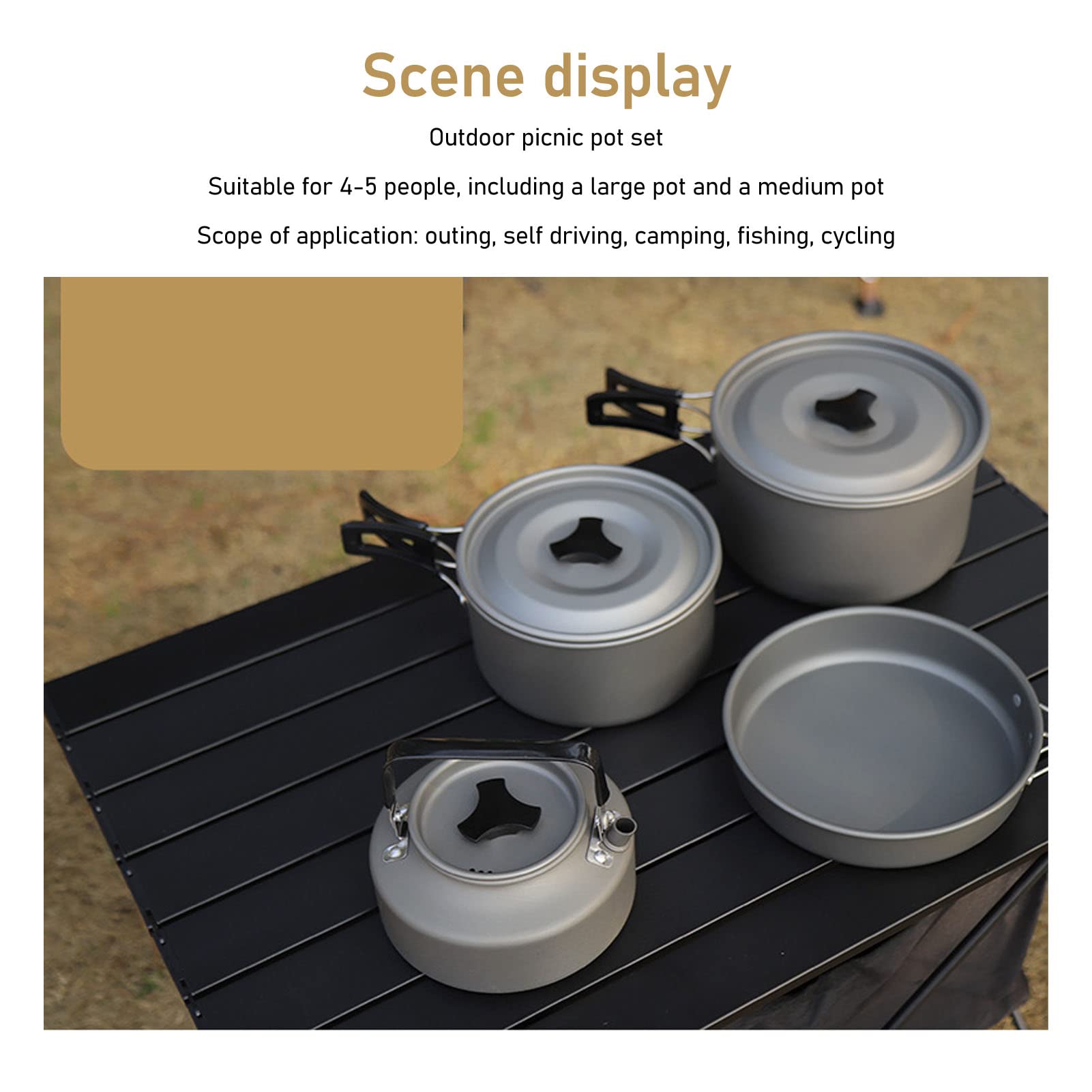 Camping Cookware Mess Kit, for Long-Lasting Camping Pots and Pans Set, Camping Cooking Set for Outdoor Backpacking Camping Hiking Picnic, Included Mesh Carry Bag