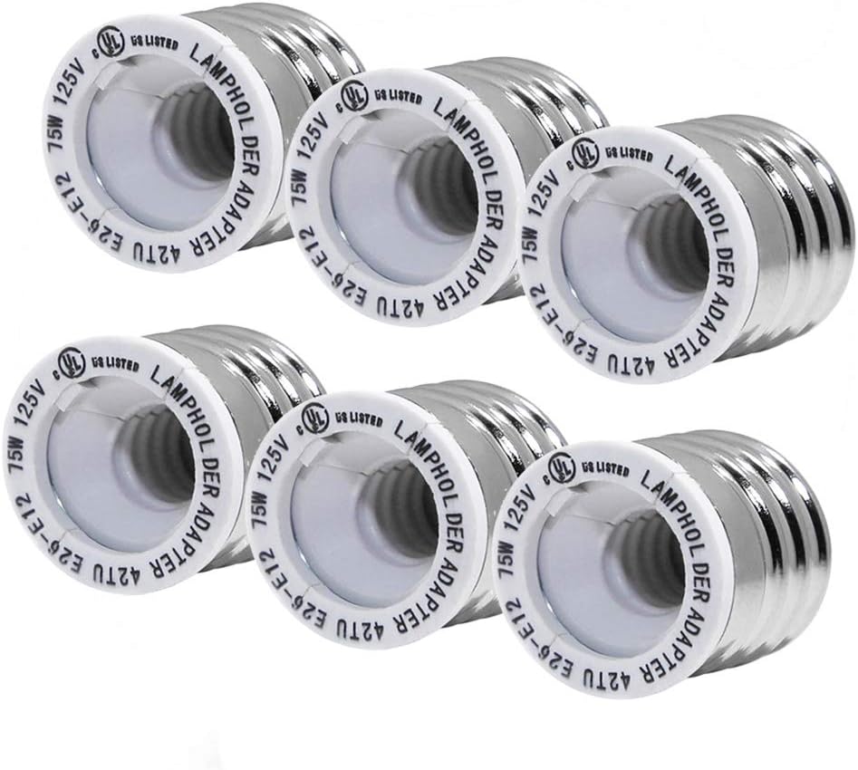 SpiritLED (6Pack) E26 E27 to E12 Socket Adapter,UL Listed Medium Screw