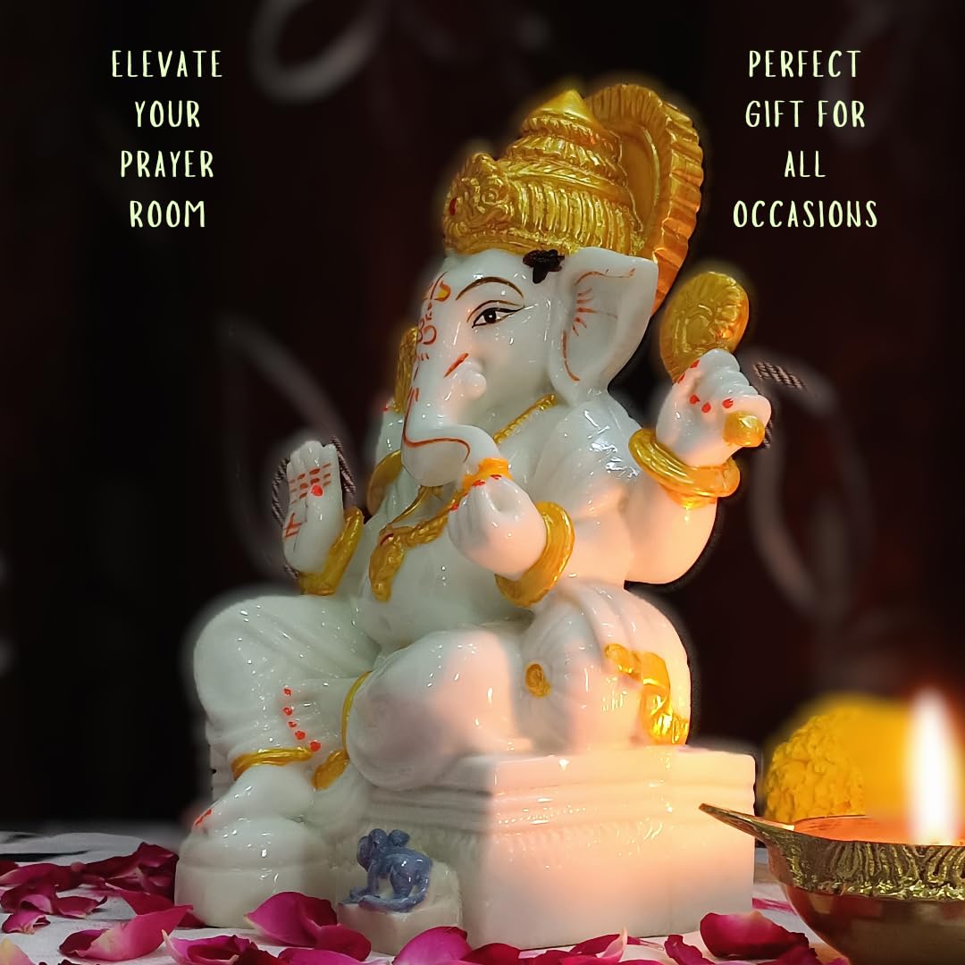White Marble Ganesh Idol - Lord Ganesha Statue -6