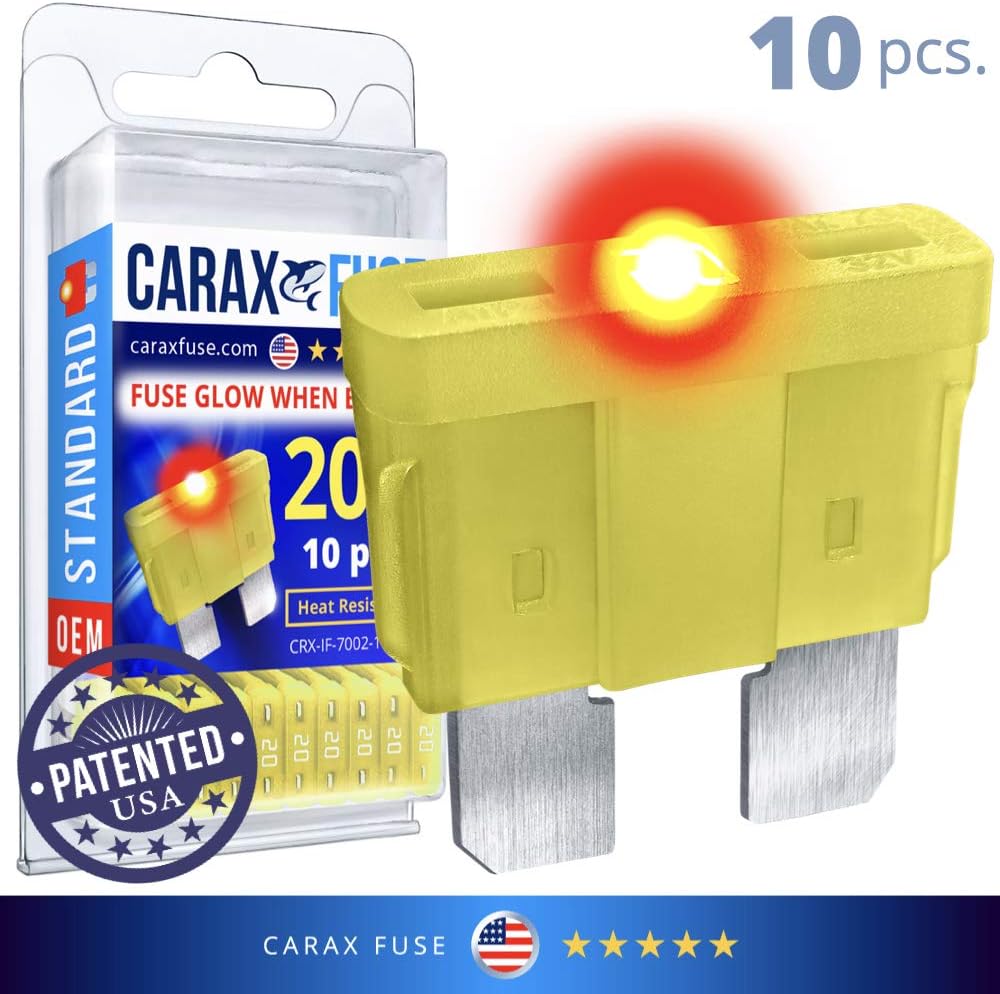CARAX Glow Fuse – Premium Fuse Standard/Regular Blade ATC/ATO/ATS – 20A Kit 10 pcs – Glow When Blown LED Automotive Fuse – Smart Auto Glow Fuse Easy Identification – 10 pcs.