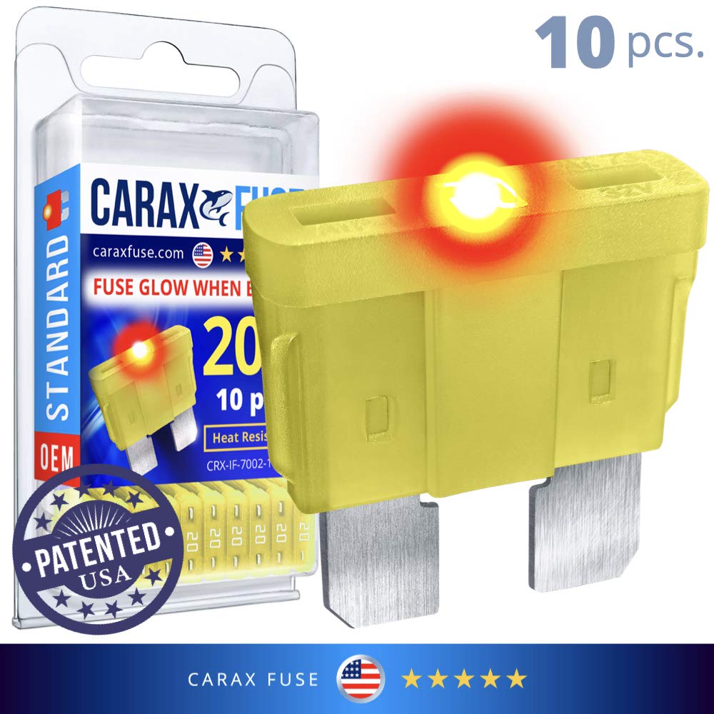 CARAX Glow Fuse – Premium Fuse Standard/Regular Blade ATC/ATO/ATS – 20A Kit 10 pcs – Glow When Blown LED Automotive Fuse – Smart Auto Glow Fuse Easy Identification – 10 pcs.