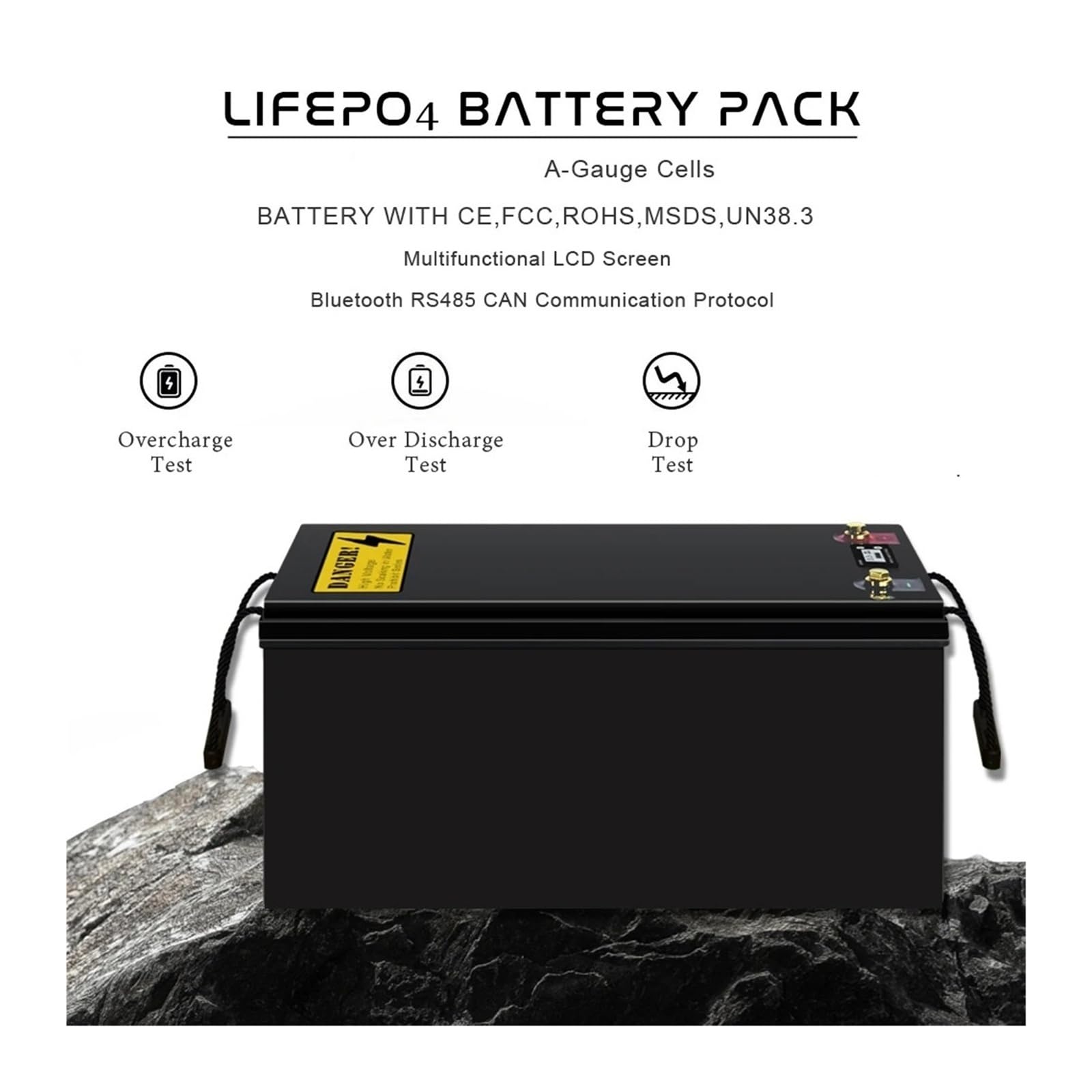 Batería de litio LiFePO4 de 48 V y 100 Ah con BMS integrado for almacenamiento solar en autocaravanas, carritos de golf y camping al aire libre.