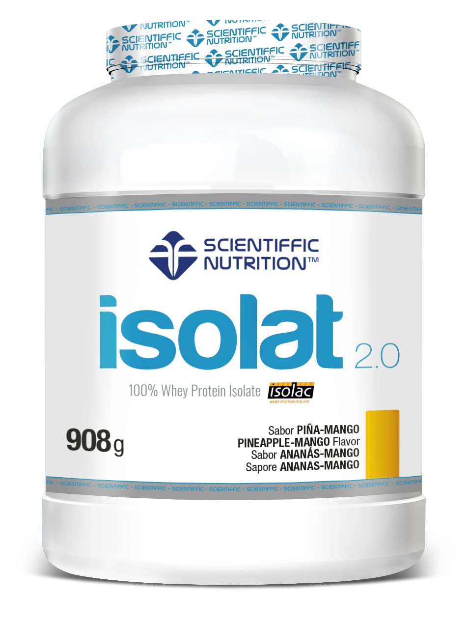 Scientiffic Nutrition - Isolat 2.0, Whey Protein, Suplemento de Proteina Aislada ISO con Lactasa, Proteina de Suero de Leche en Polvo - 908g, Piña y Mango.