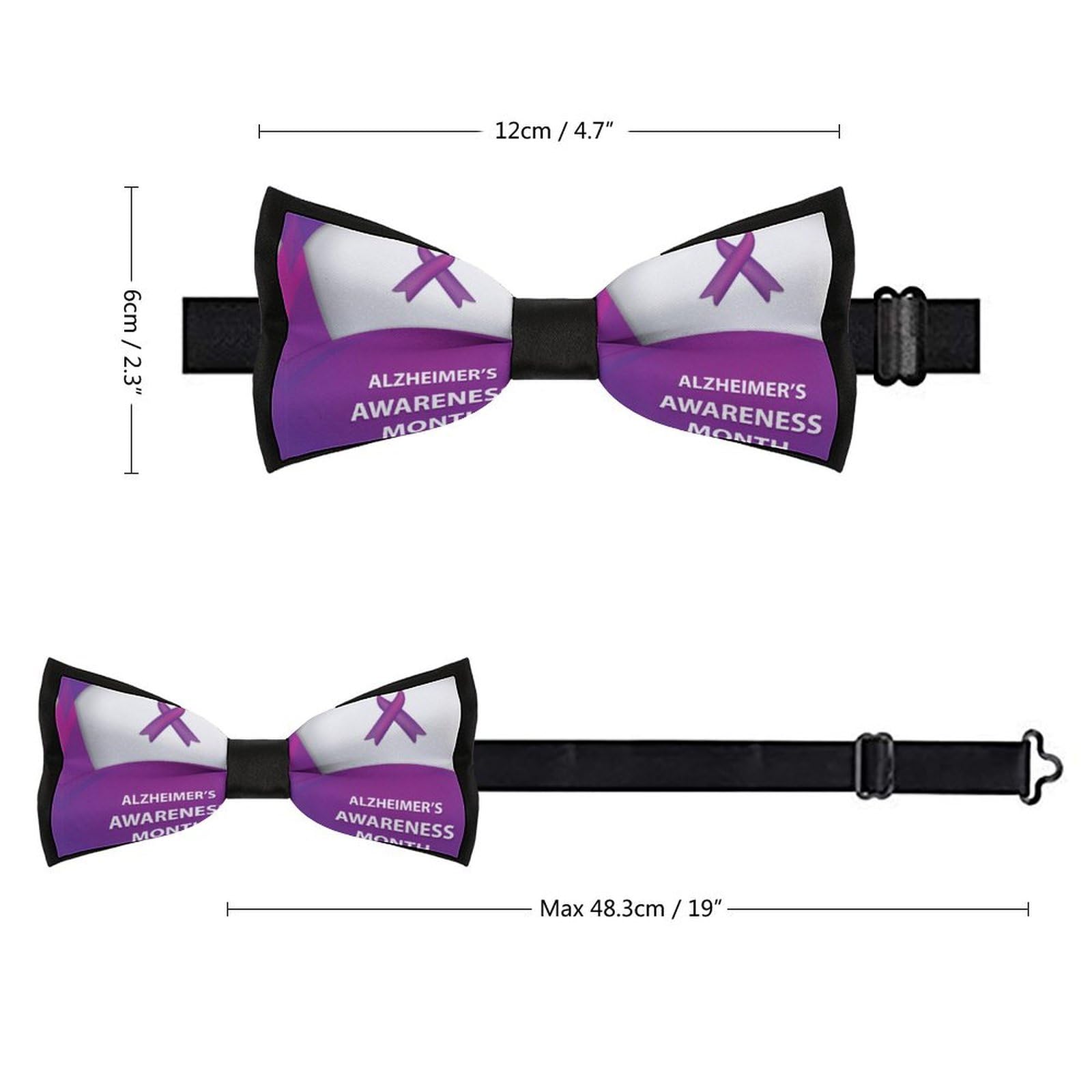JYYAU Alzheimer’s Disease Awareness Month Bow Tie Adjustable Necktie For Men Business Fashion Pre-tied Tie Neckwear Novelty Accessory For Weddings Party Festival
