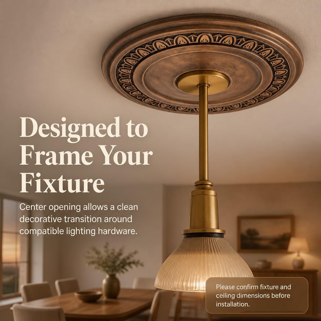 HEVSTIL Ceiling Medallion 12"OD x 3.94"ID PU Ceiling Medallion for Light Fixtures European Style Ceiling Light Decorative Fan Medallion Lighting Ceiling Ring Covers for Chandeliers Home,Bronze — Amazon image 5