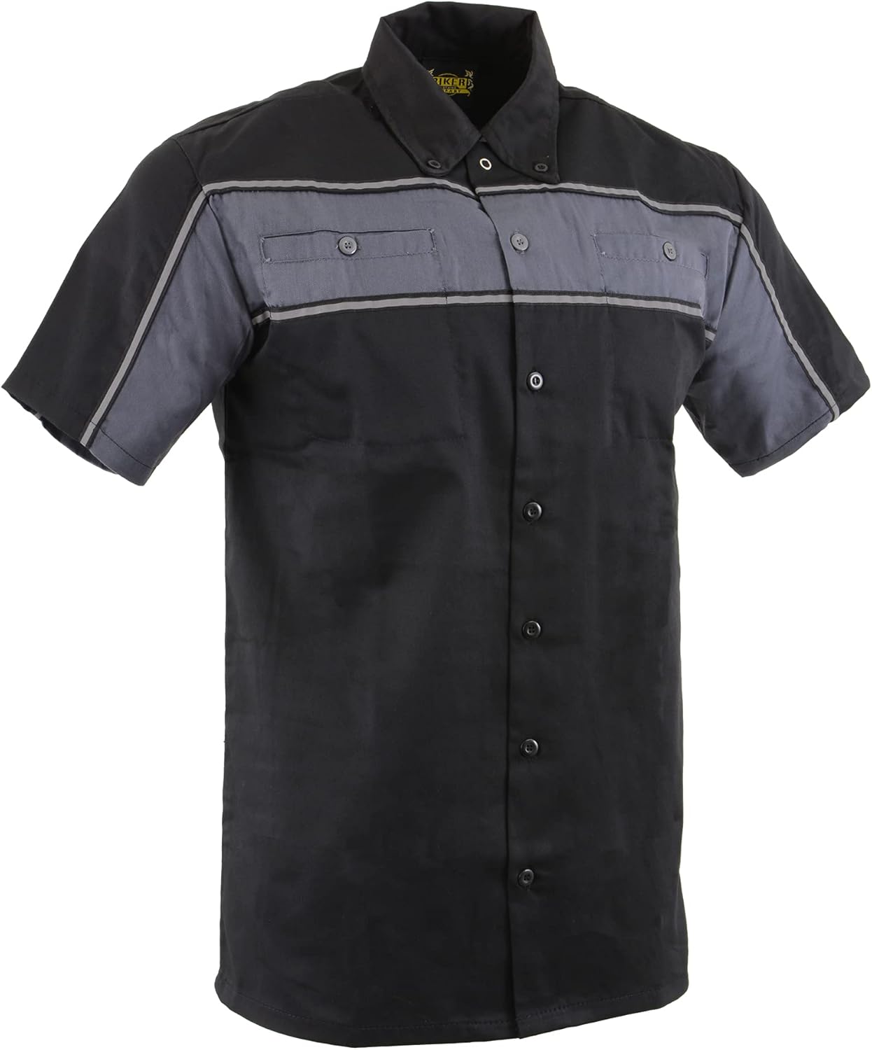 Insane Bikers Men's Biker Clothing Short Sleeve Mechanic Shirt - Reflective Piping- Variations Black, Orange & Grey