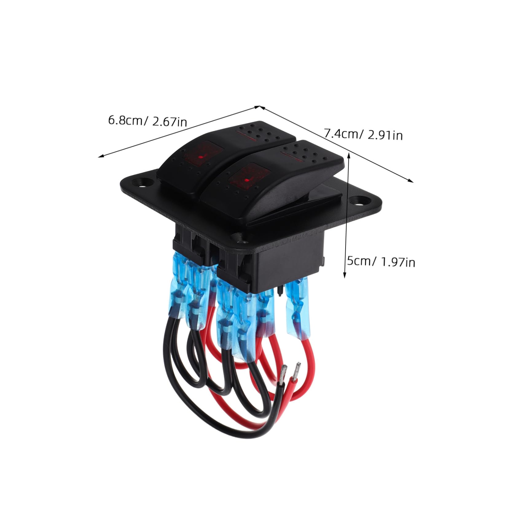 KOMBIUDA Waterproof Marine Switch Panel Led Backlit 2 Gang Rocker Switches for Boat Car Rv Aluminum Constructi