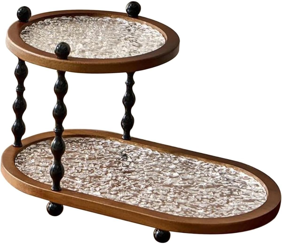 二層棚、香水やスキンケア製品のディスプレイラック、レトロなデスクトップ収納ラック、化粧台や家庭用に最適、北欧スタイル。 (水の波紋,