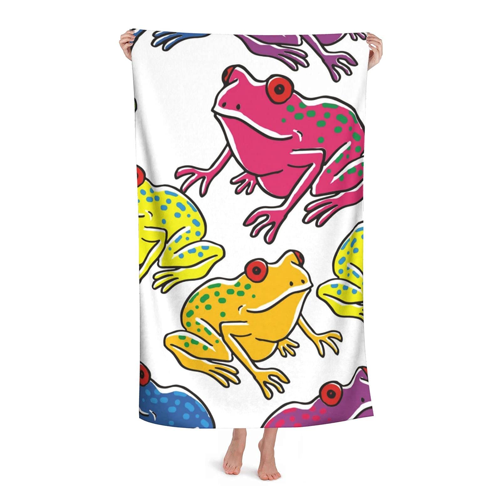 Lsjuee Frog Beach Towels for Adults Sand Resistant Superfine Fiber Beach Towel to Lay on for Tropical Vacations Pool Swimming Honeymoon Beach Picnic Camping Cruise Swimming Class Hawaii SPA 32INx52IN