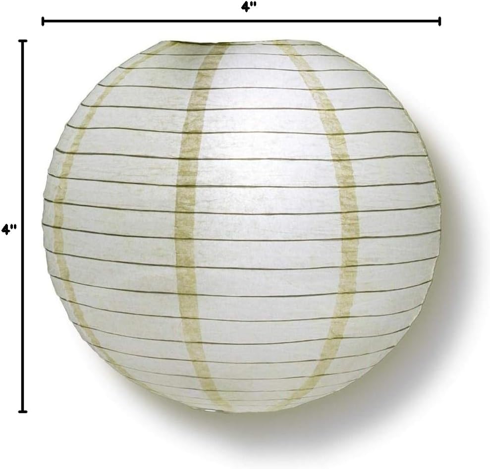 Quasimoon PaperLanternStore.com 4" Ivory Round Paper Lantern, Even Ribbing, Hanging Decoration (10 Pack)