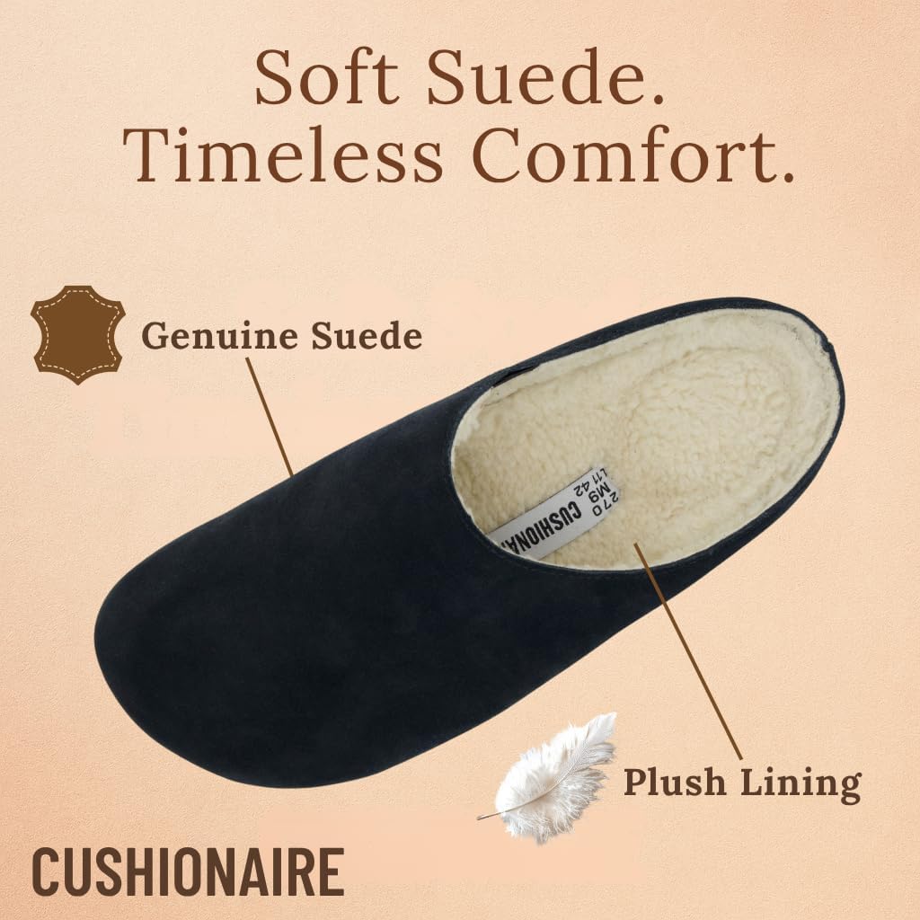 CUSHIONAIRE Heath Genuine Suede Cozy Mens Slippers – Faux Fur Clog House Shoes with Memory Foam, Indoor Outdoor Slippers for Men - Image 5