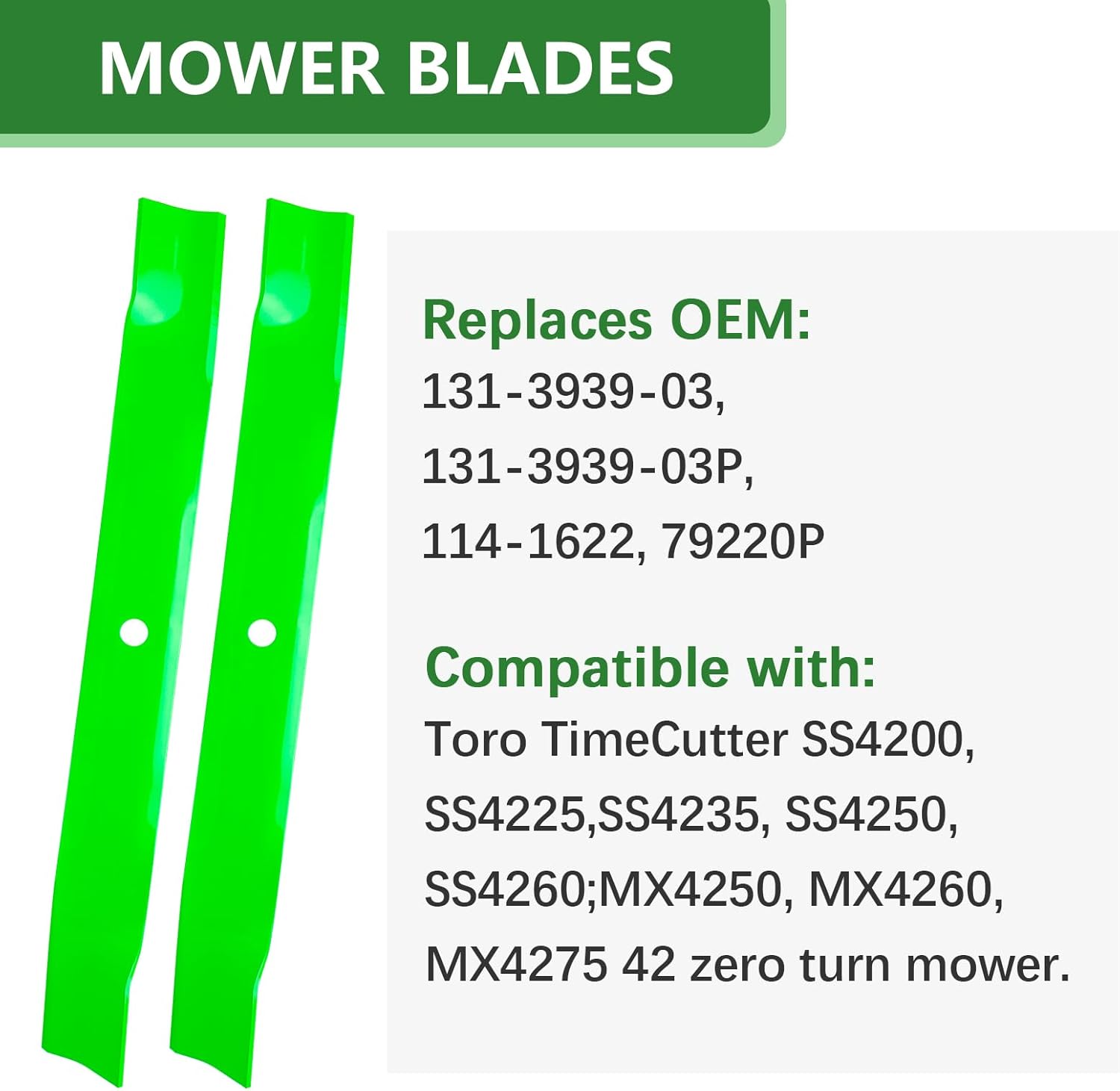 131-3939-03 Blades Fit for 42 inch Toro Time Cutter SS4200 SS4225 MX4250 Exmark Quest Zero Turn Riding Mower Replace 131-3939-03P 114-1622 79220P High Lift, 2 Pack