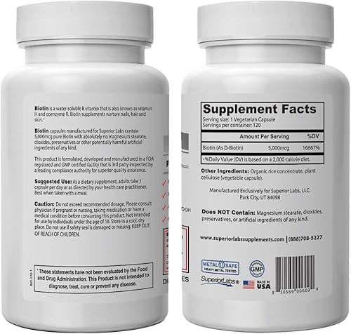 Miniatura 2 de Superior Labs  Best Natural Biotin NonGMO Supplement  for Luscious Longer Hair and Lashes  Stronger Nails  Healthy Skin  Energy Booster  Healthy