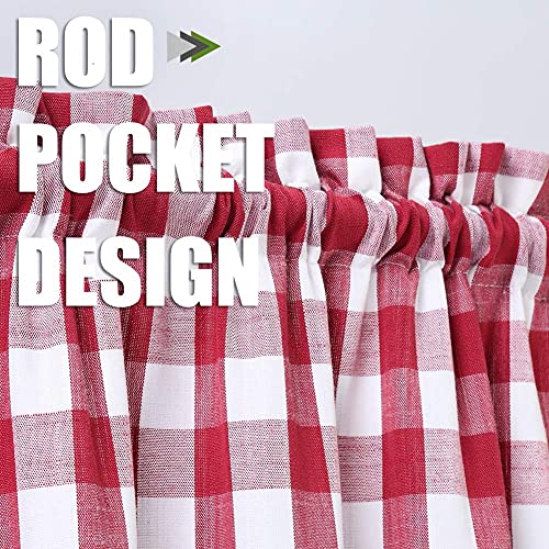 Amzdecor Buffalo Plaid Valance Farmhouse Kitchen Curtain Red White Linen Sheer Check Rod Pocket Rustic Window Treatment For Living Room Kitchen,1 Panel,55''X15'',Red And White #TOP1