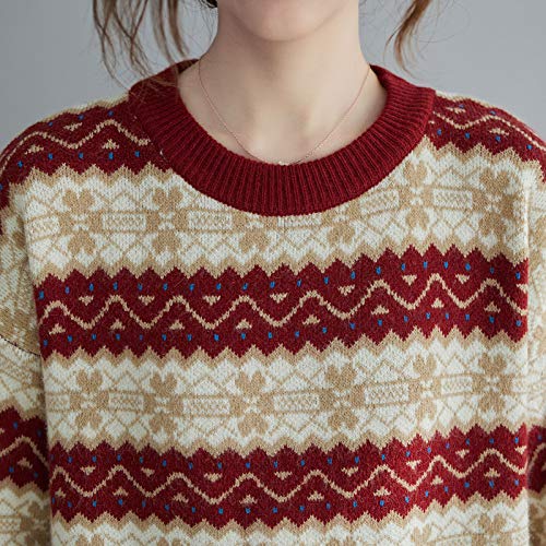 Eastdall Suéter Quente,Camisola feminina tricotada com listras O pescoço manga comprida manga compri