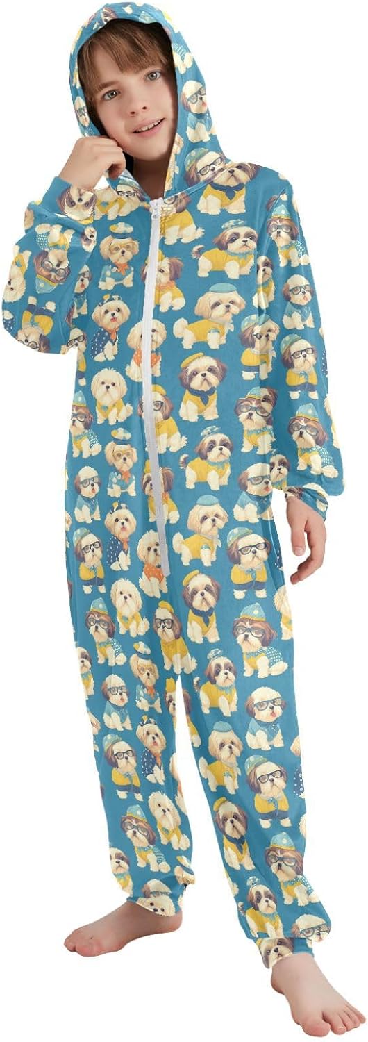 Pajama Cute Soft Hooded Loungewear Sleepwear for Unisex 4-14Y