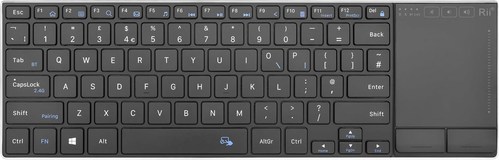 Rii Wireless Keyboard with Trackpad,Dual Mode Bluetooth &Wireless Keyboard with Touchpad,Metal Board for PC,Laptop, Tablet,Windows,Androids (BT+2.4G)