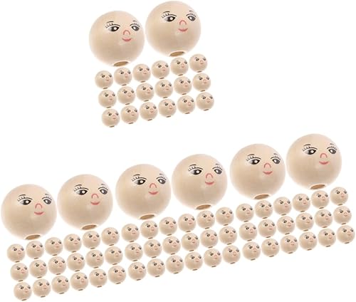 Miniatura 10 de EXCEART 50 pulseras de madera de ángel con cuentas de cara para hacer llaves espaciador para agujeros con cadena natural macramé cabeza sonriente