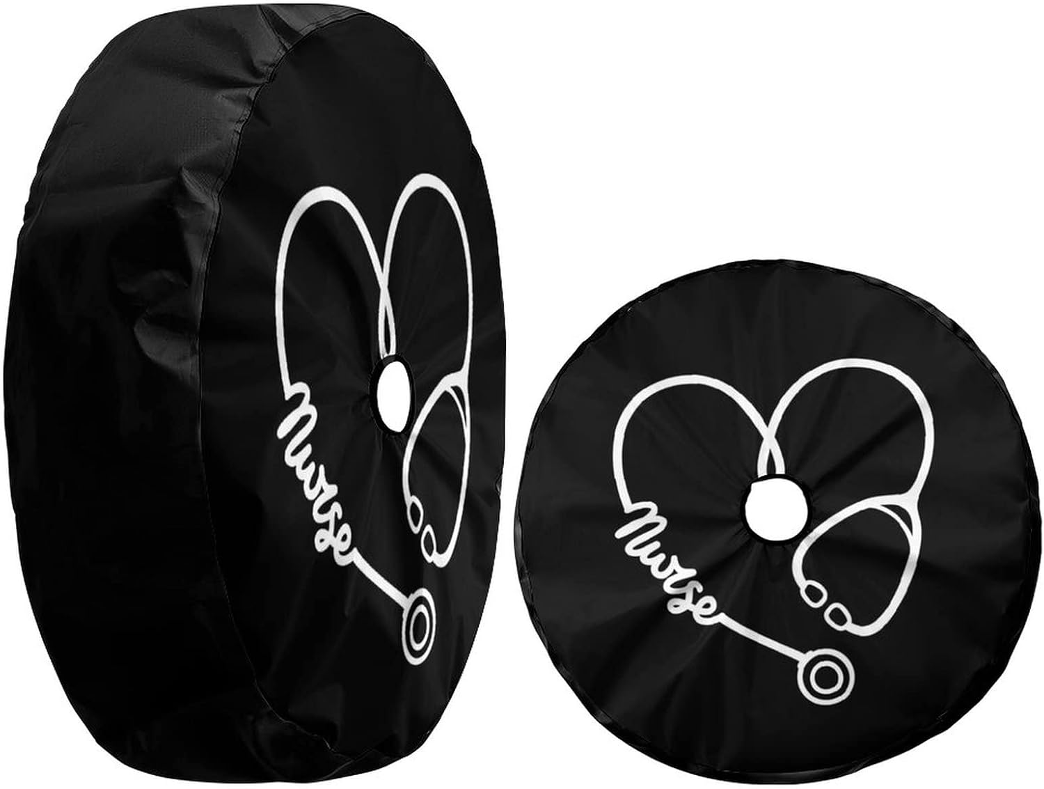 Stethoscope Heart Shape with Lettering Nurse Spare Tire Cover with Backup Camera Hole Wheel Tire Cover Fit Trailer, RV, SUV and Many Vehicle 17inch
