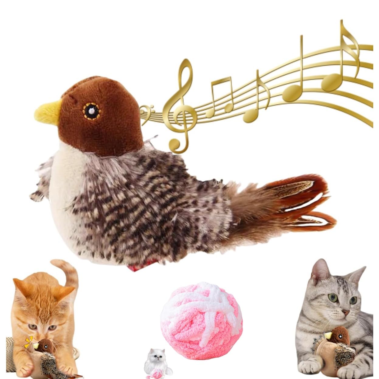 EHOTER Juguete interactivo de pájaros y gatos, juguete de plumas de gato, juguete de plumas de gato, juguete de gato simulado para gatos de interior, sonidos y movimientos de aleteo para gatitos (1