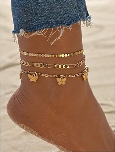 Miniatura 2 de Long tiantian Tobilleras de eslabones cubanos de mariposa para mujer, estilo bohemio, cadena de playa, tobilleras, joyería de pie para adolescentes