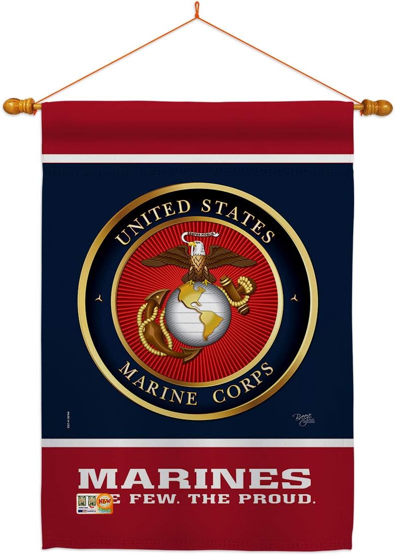 Marine Corps Proud Burlap House Flag Armed Forces USMC Semper Fi United State American Military Veteran Retire Official Small Decorative Gift Yard Banner Double-Sided Made In USA 28 X 40