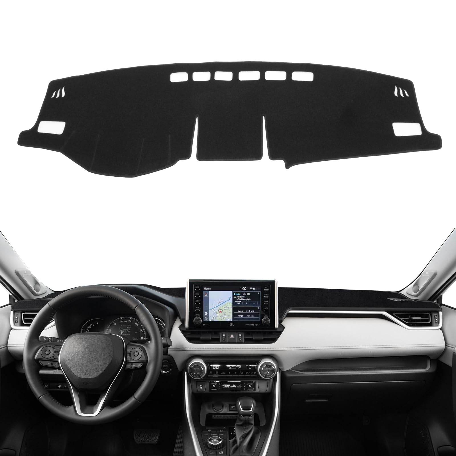 KUST Car Dash Cover Mat for Toyota RAV4 2019-2024 2025 Left Hand Driving Non-Slip Dashboard Cover Interior for RAV4 Accessories Custom Fit Dash Mat Sunshade Windshield Glare Black