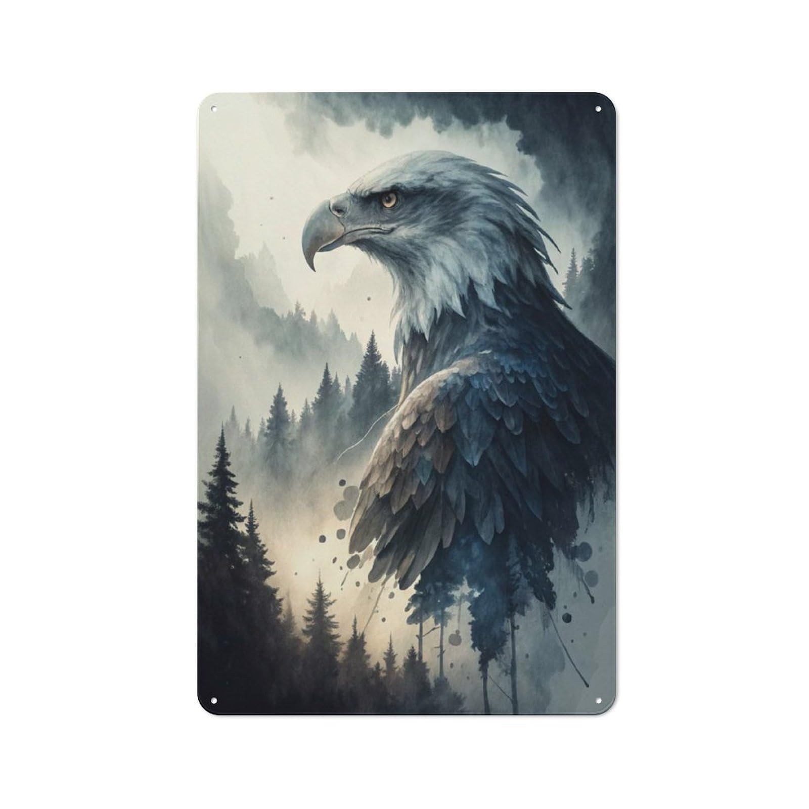 Junmoney Style-8 Outdoor Room Rustic Tin Sign 30X20cm Featuring Majestic Eagle In Misty Forest, Shed Wall Decor For Greenhouse, Garden Room, Cafe Or Entryway