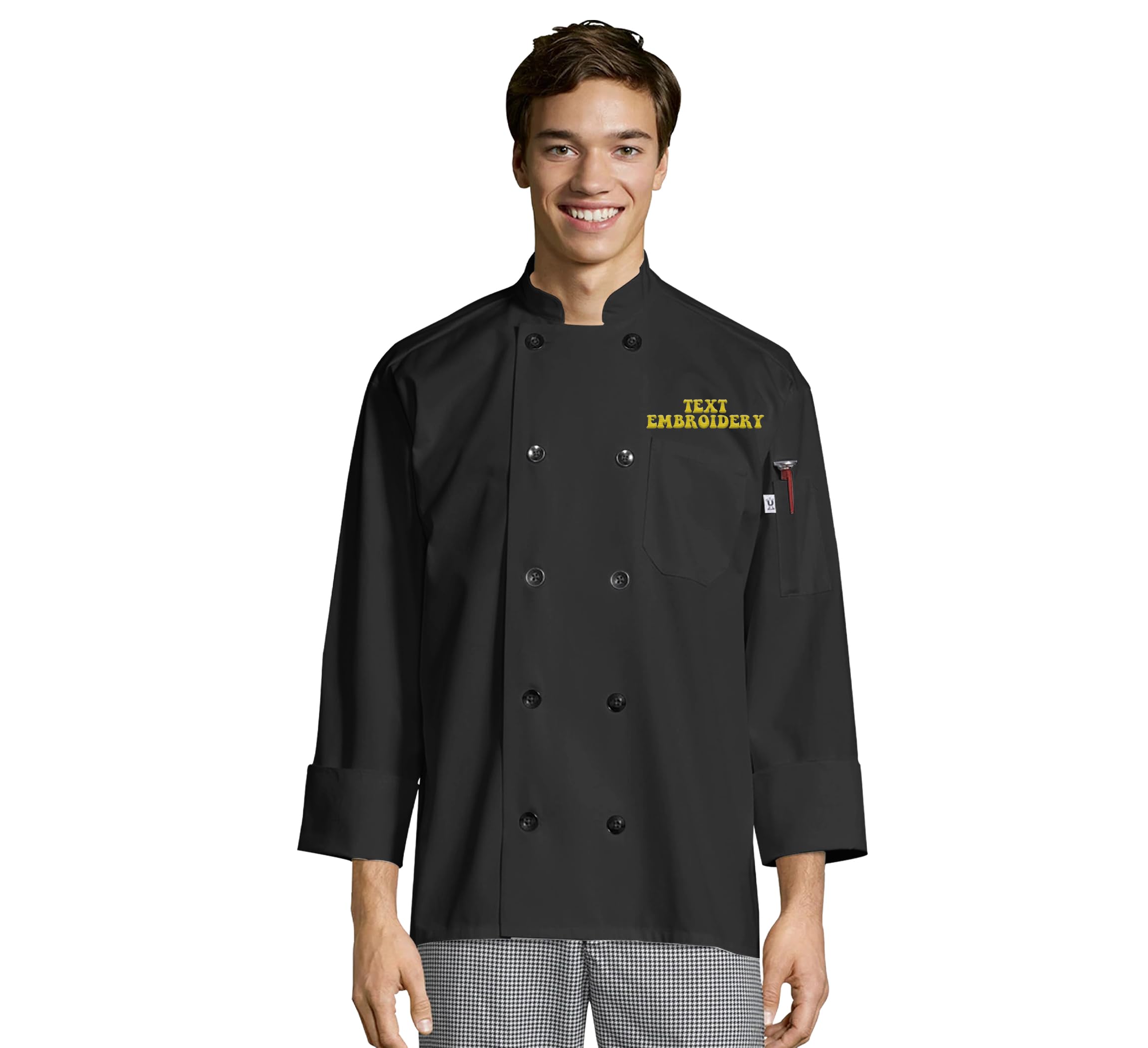 Custom Embroidered Chef Coat Your Text Name Personalized Unisex Long Sleeve Chef Jacket Black