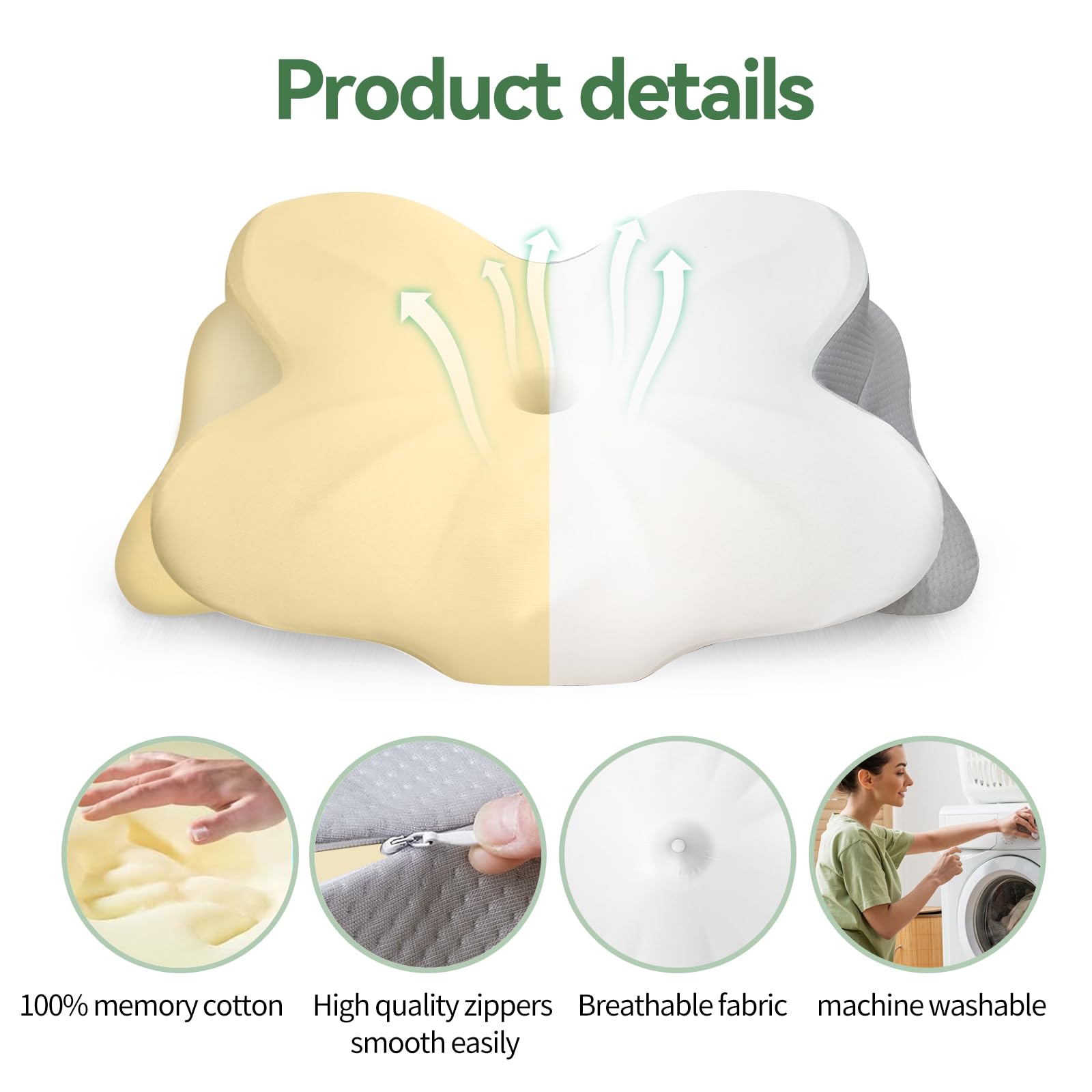 SHSXCFCT Cervical Pain Relief Cervical Pillow, Ergonomic Neck Support Pillow, Orthopedic Bed Pillow for Side Sleepers, Back Sleepers and Those with Stomach upsets