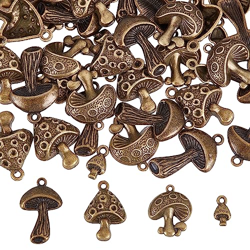 SUNNYCLUE 1 Box 64Pcs Mushroom Charms Mushrooms Charms Antique Bronze Cute Magic Plants Tiny Small Alloy for Jewelry Making DIY Necklace Earrings Bracelets Craft Supplies