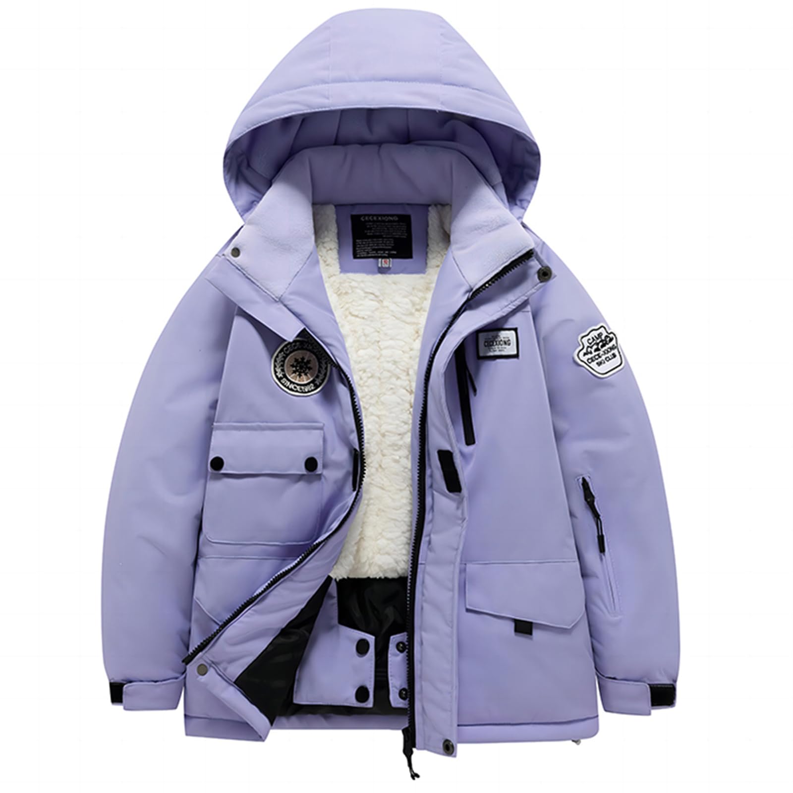 Abrigo de invierno para niña, chaqueta ligera de plumón, chaqueta de invierno, chaqueta de esquí, chaqueta de invierno con capucha, forro polar, abrigo exterior para niñas con cremallera y bolsillos