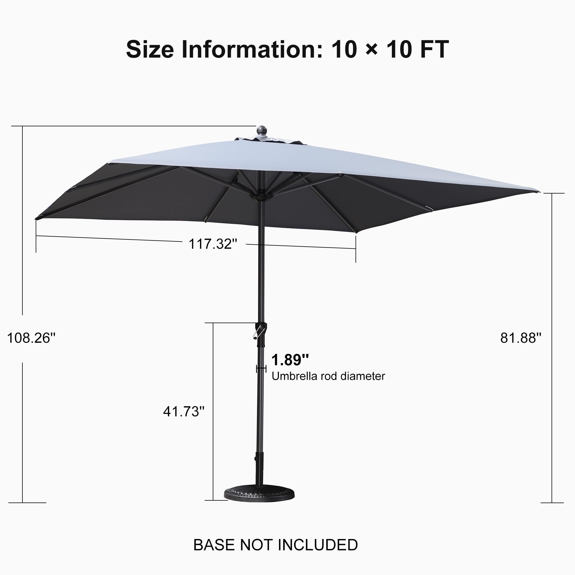 PURPLE LEAF Outdoor Market Umbrella 10' x 10' Square Light Gray 8 Ribs Pool