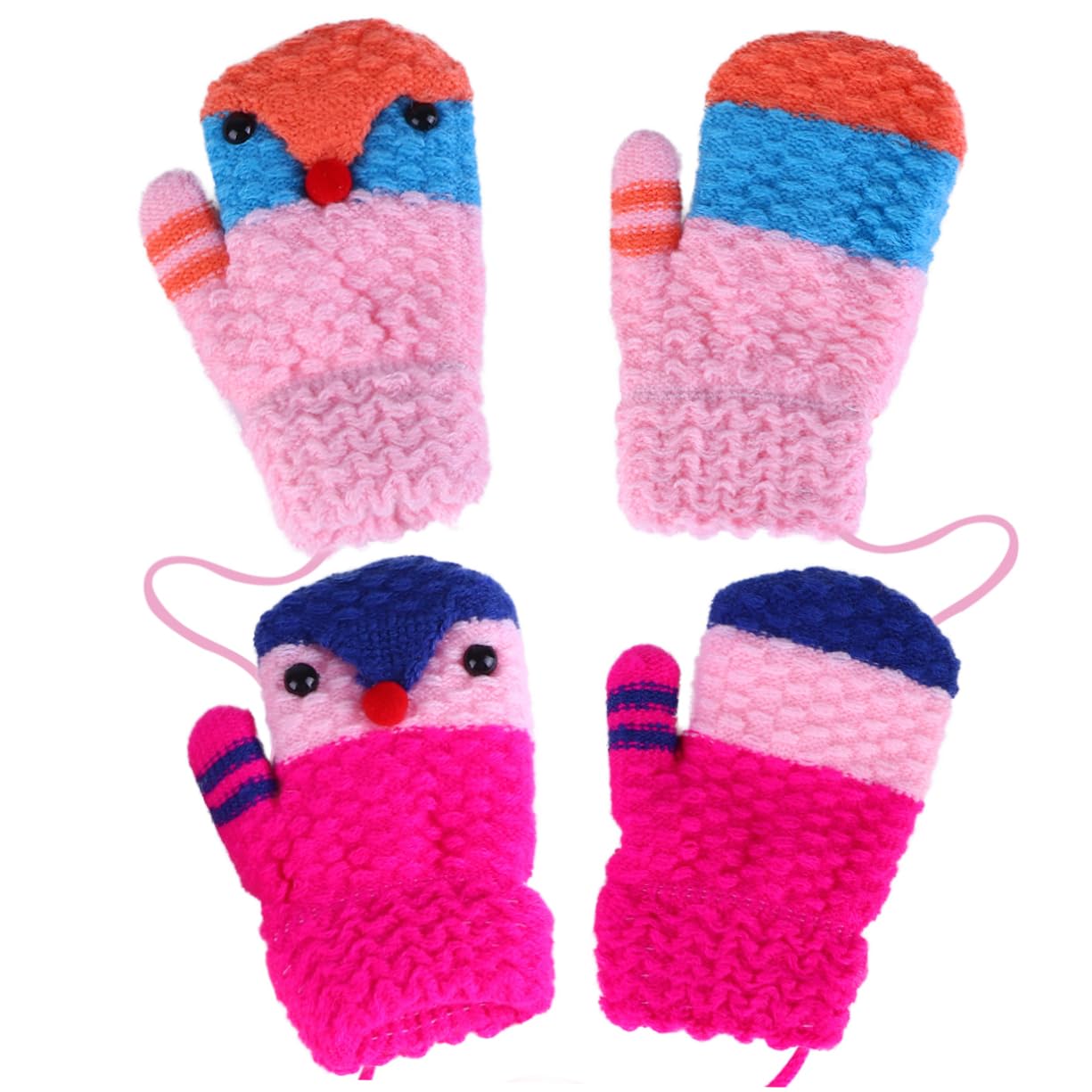 FOMIYES 2 Pack Boys and Girls' Cartoon Knitted Gloves Double Layer Thermal Mittens for Winter Soft Imitation Cashmere Full Finger Coverage for Warmth