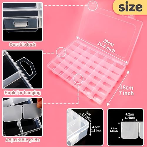 Miniatura 8 de IOOLEEM Caja organizadora de cuentas de plástico de 28 rejillas, caja de almacenamiento de contenedores, divisores para manualidades y manualidades