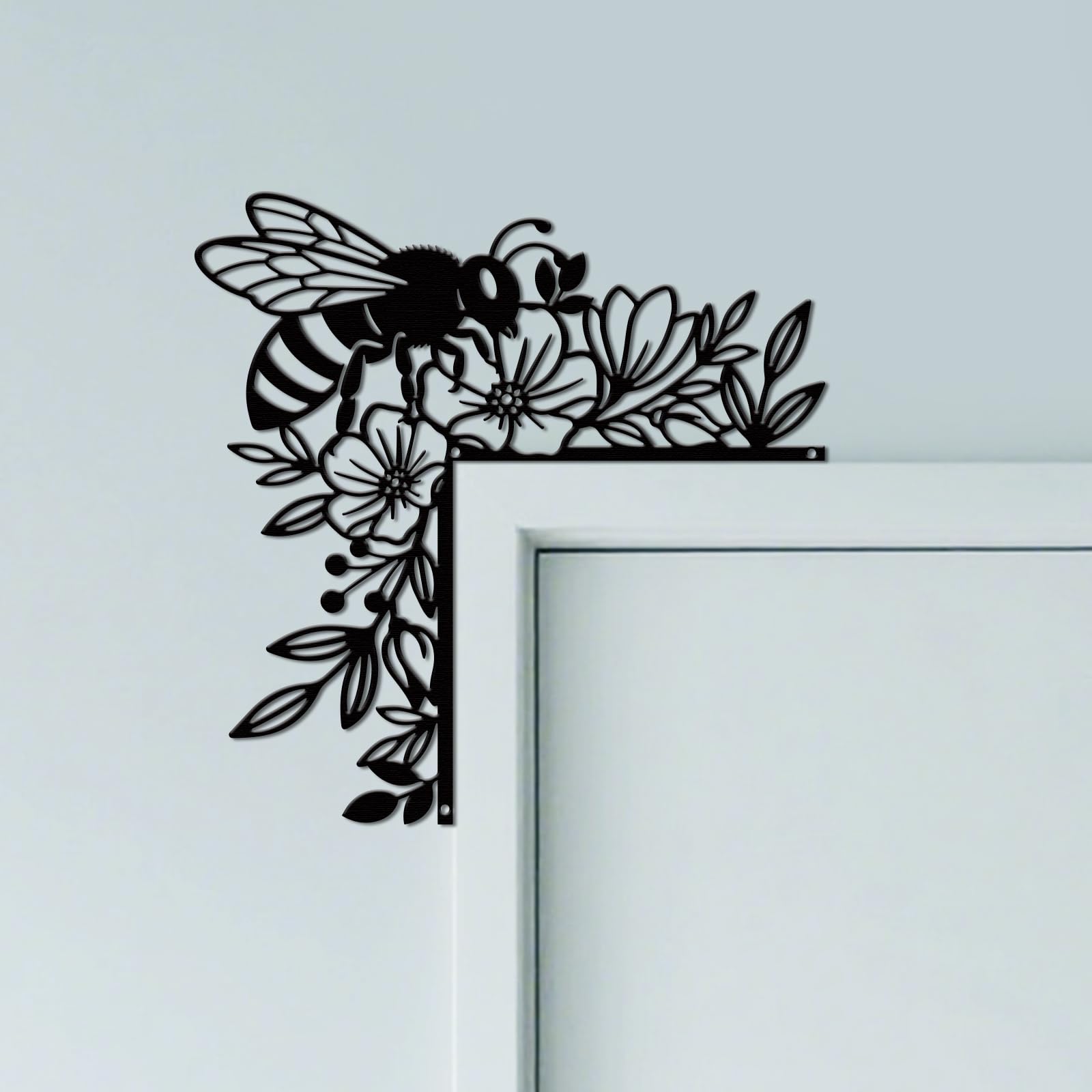 CUTHOLLOW Bee and Flowers Door Topper Sign Wall Art Decor, 9.8"x9.8" Double-sided Metal Unique Hanging Above Door Frame Corner Accent for Home Front Door Hallway Baseball Room Entryway