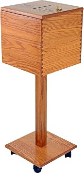 Kingdom Fairview Wooden Offering Box on Wheels Solid Oak, Golden Honey Finish, Church Donation Box Handmade in USA