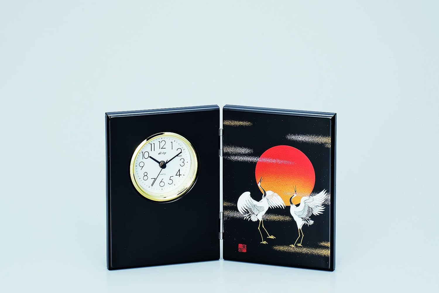 Tsuchiya Lacquerware 34-4303 6.0 Tempyo Type Panel & Quartz, Black, 7.1 x 10.4 inches (18.0 x 26.5 cm), Interior, Hinode Crane