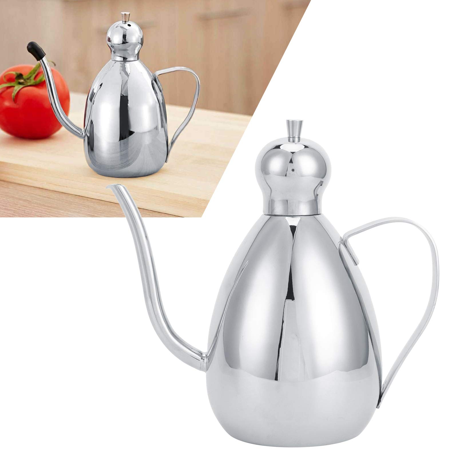 Botella dispensadora de aceite de oliva de alta calidad de 1 litro, dispensador de aceite y vinagre pulido con espejo de acero inoxidable con cubierta de plástico para cocina, ideal para aderezos de