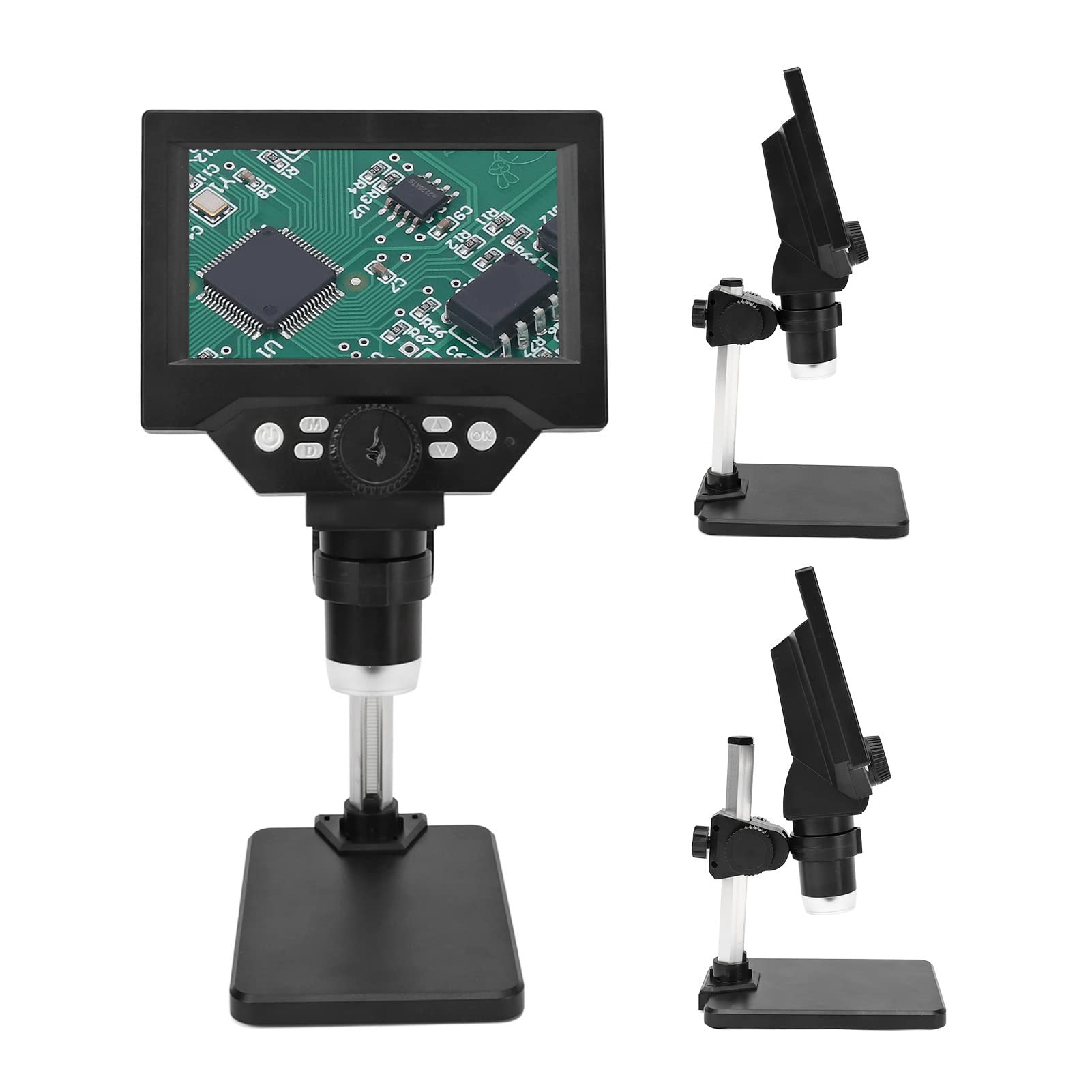 Aramox Digitales Mikroskop, ABS-USB-Münzmikroskop mit 5,5-Zoll-LCD-Display, 10 MP, 1080P, 1000-fachem Zoom, 8 LED-Leuchten, Verstellbarer Ständer für Studenten der Münzlötprüfung