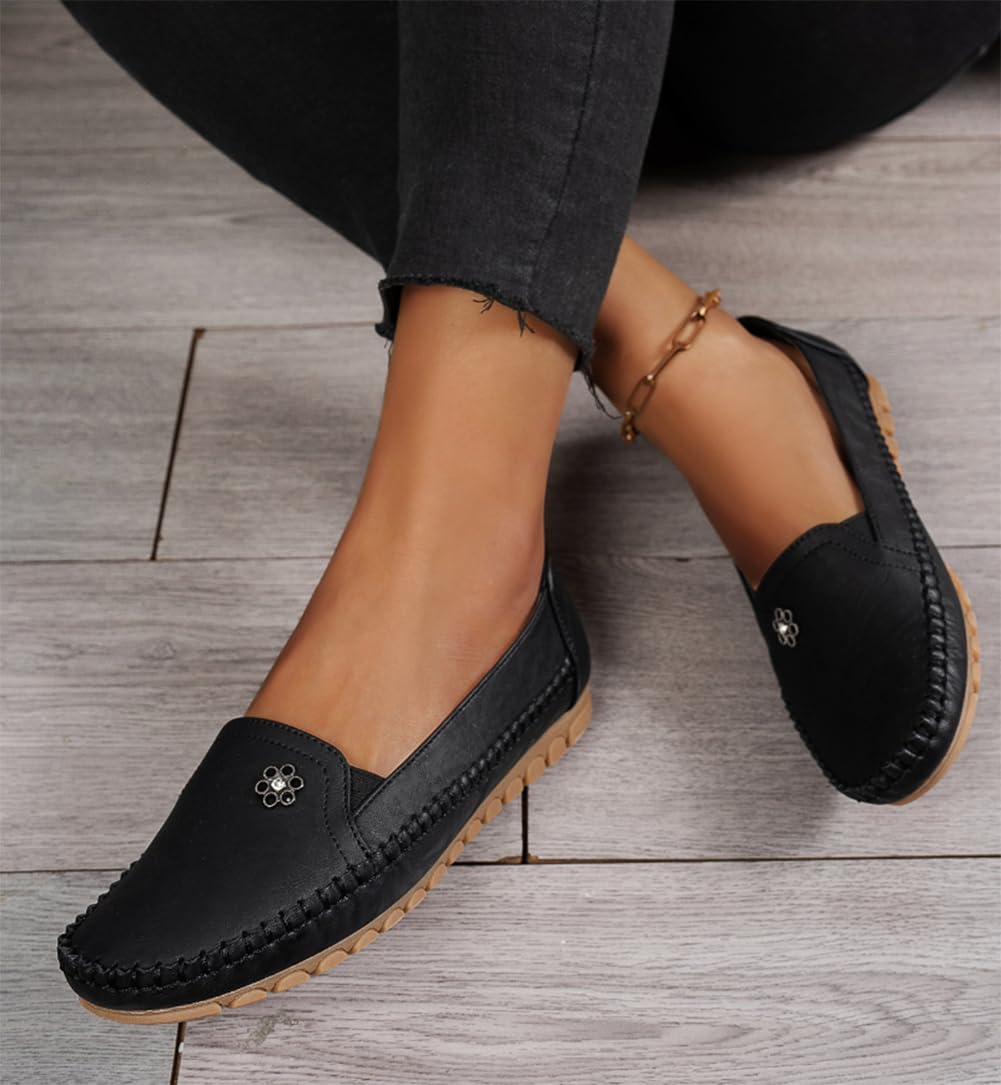 Orthopädische Damen-Ledermokassins, leichte Flache Loafer im Vintage-Stil, Bequeme Freizeitschuhe für Büro und Freizeit