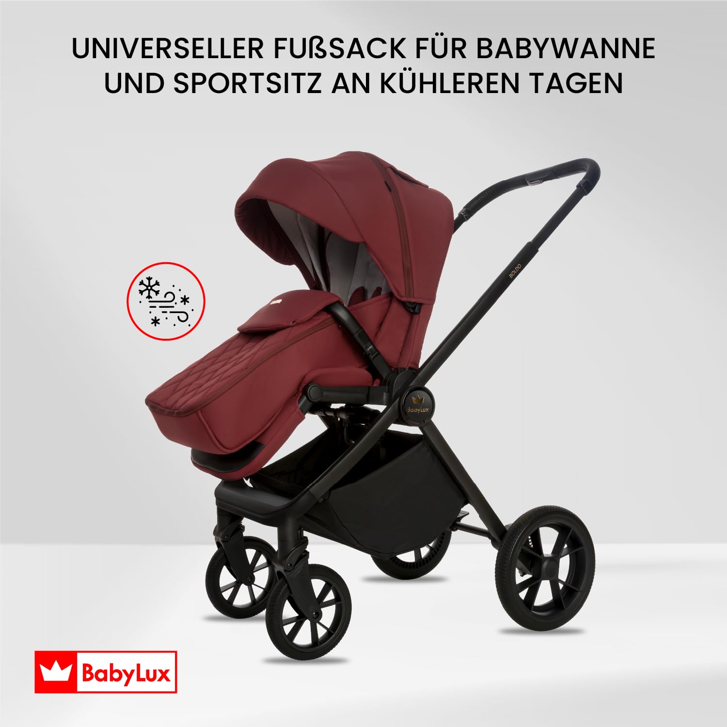 BabyLux® Kinderwagen 4in1 Set BOLDO, Faltbar Leicht Kombikinderwagen Set | incl. Babywanne, Reisebuggy, Kindersitz i-Size, Auto Basisstation, 4 Liegepositionen, 0-22kg, UV Schutz 50+, Vollgummireifen