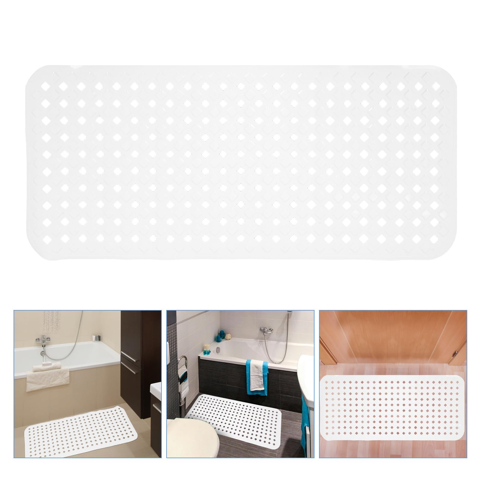 WOONEKY Alfombra de Baño Color Blanco Antideslizante Esterilla Plegable con Ventosas y Fácil de Limpiar y Moderna para Bañera de PVC para Ducha Segura